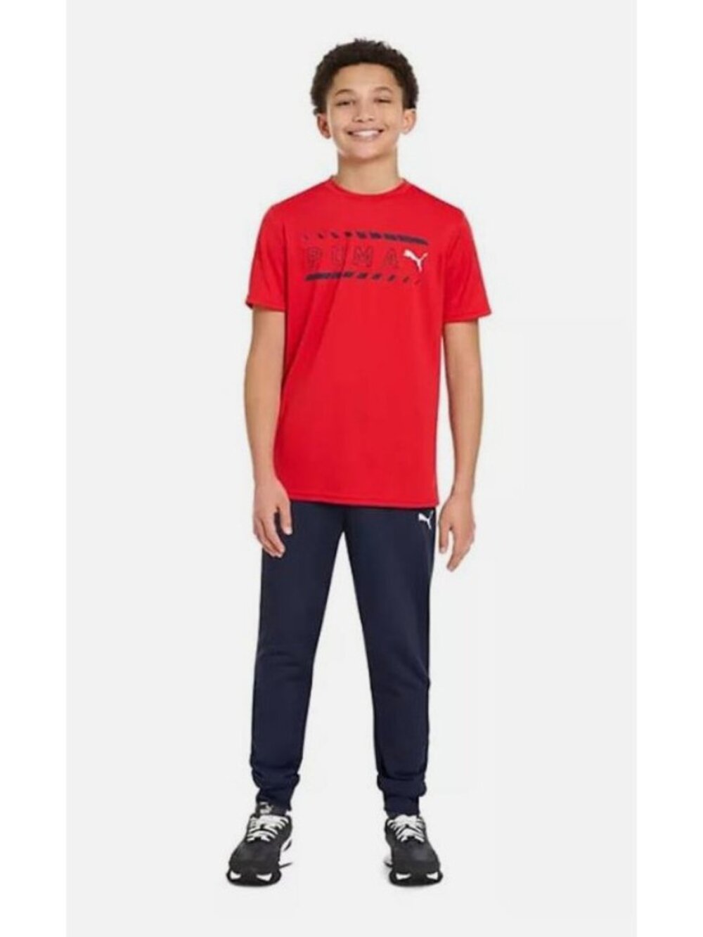 BOYS PUMA 2 PIECE ACTIVE SET! SHORT SLEEVE TEE SHIRT AND JOGGER PANT-SIZE XS 4/5